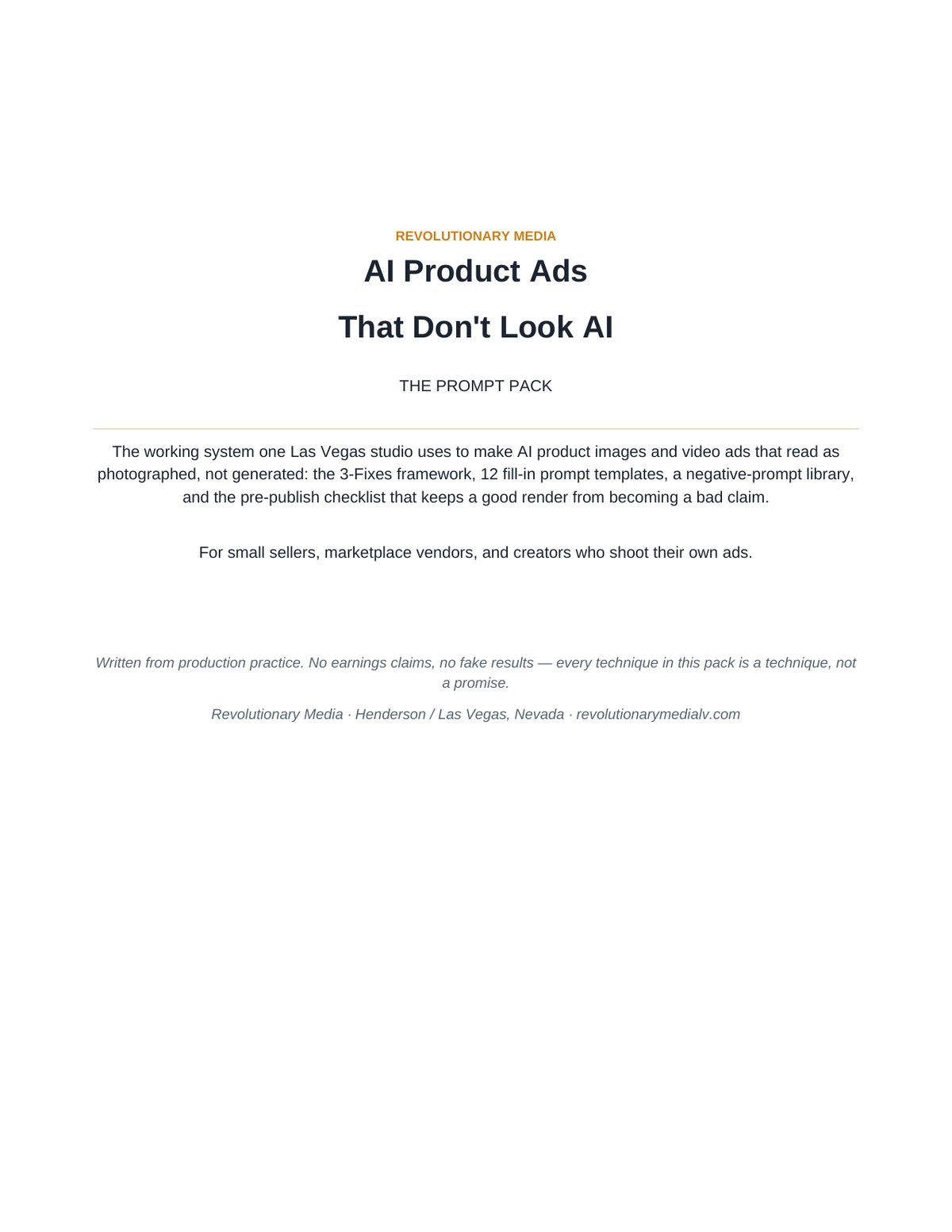 Cover — AI Product Ads That Don't Look AI, The Revolutionary Media Prompt Pack